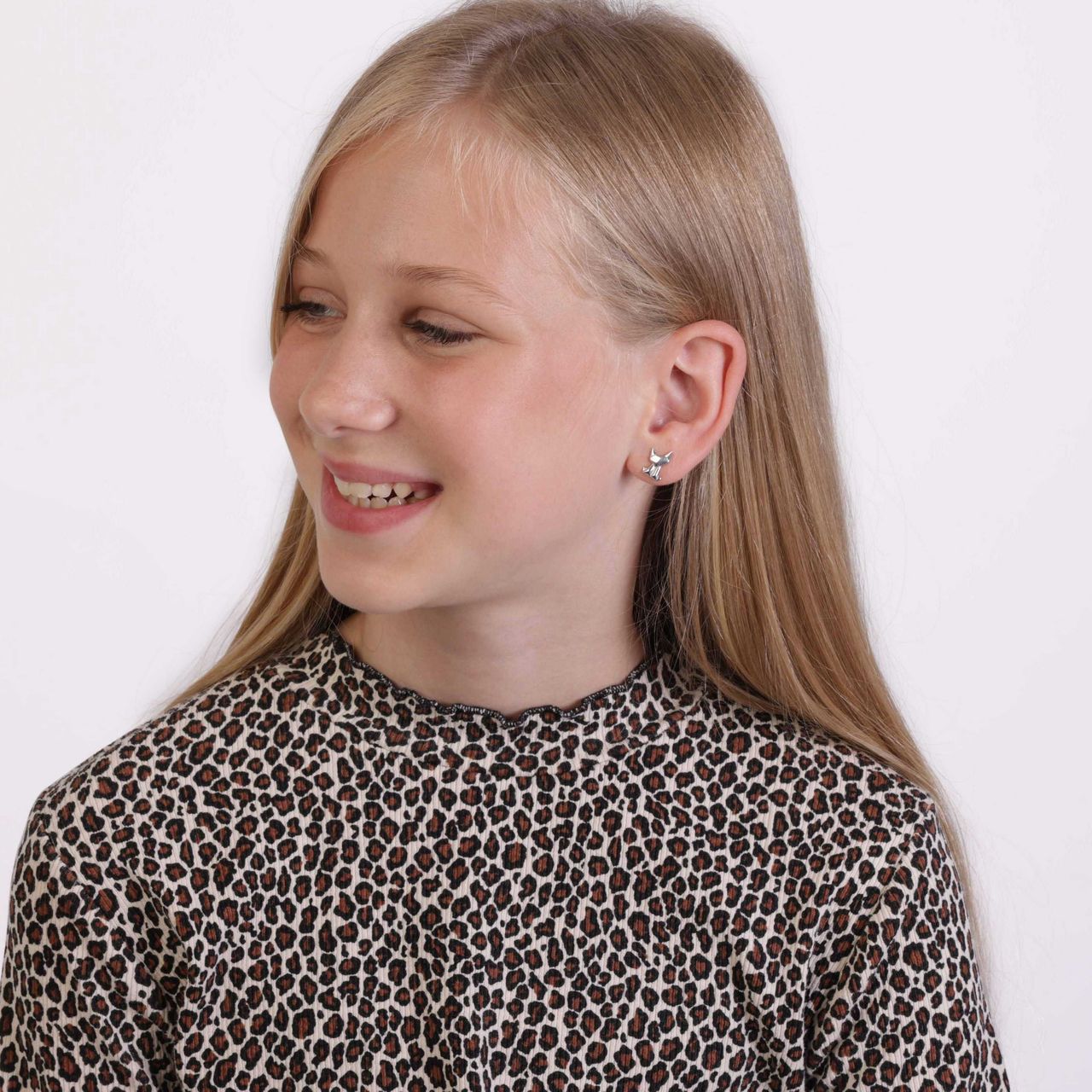 Zilveren kinderoorbellen kat