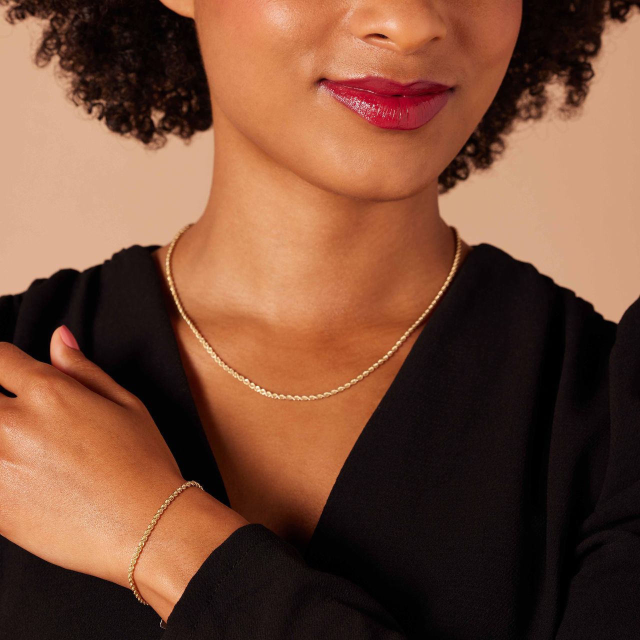 9-karätiges Set, Kette und Armband, Kordel