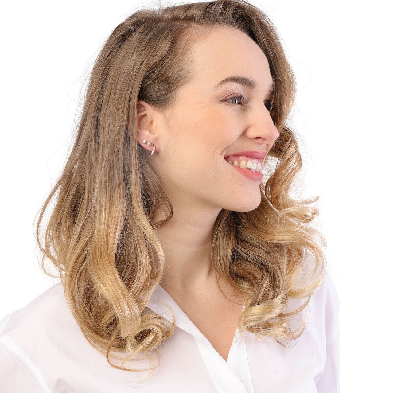 Zilveren roséplated oorknoppen met rose kristal voor dames
