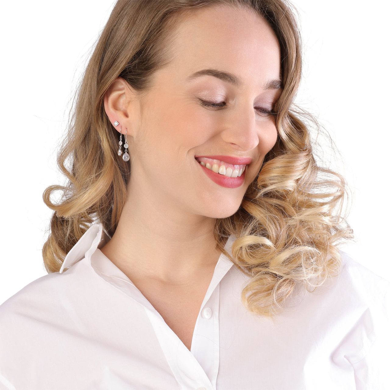 Zilveren oorbellen vierkant 4mm zirkonia