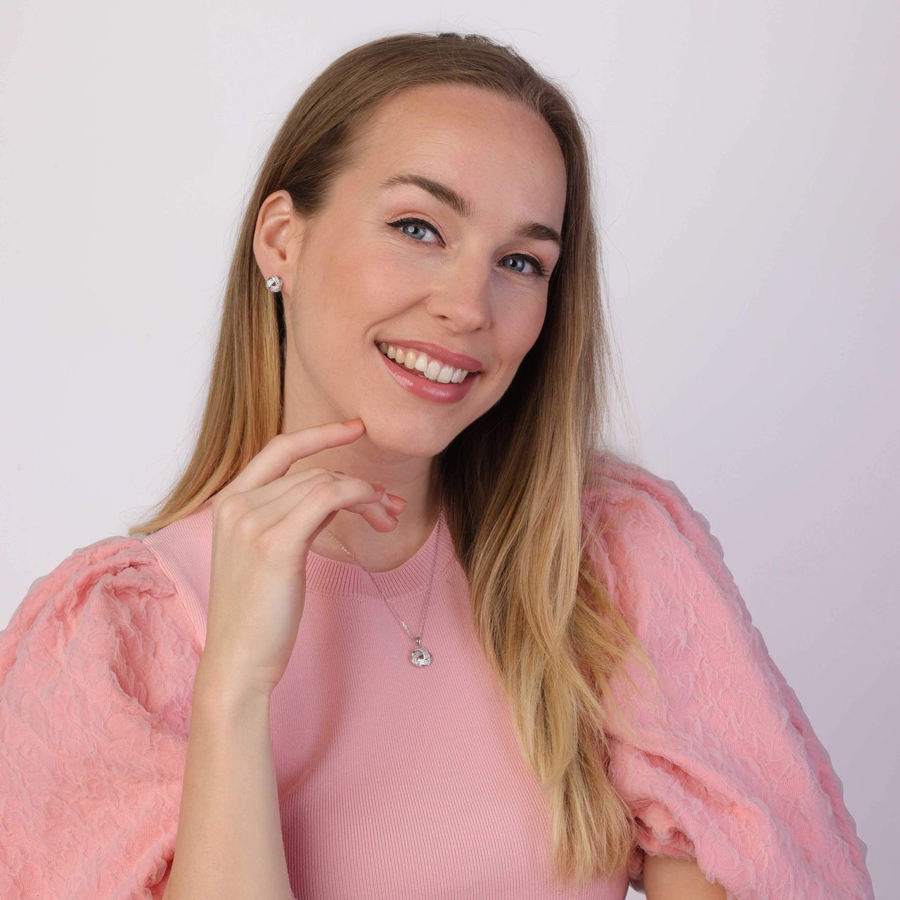 Zilveren set ketting&oorbellen met zirkonia
