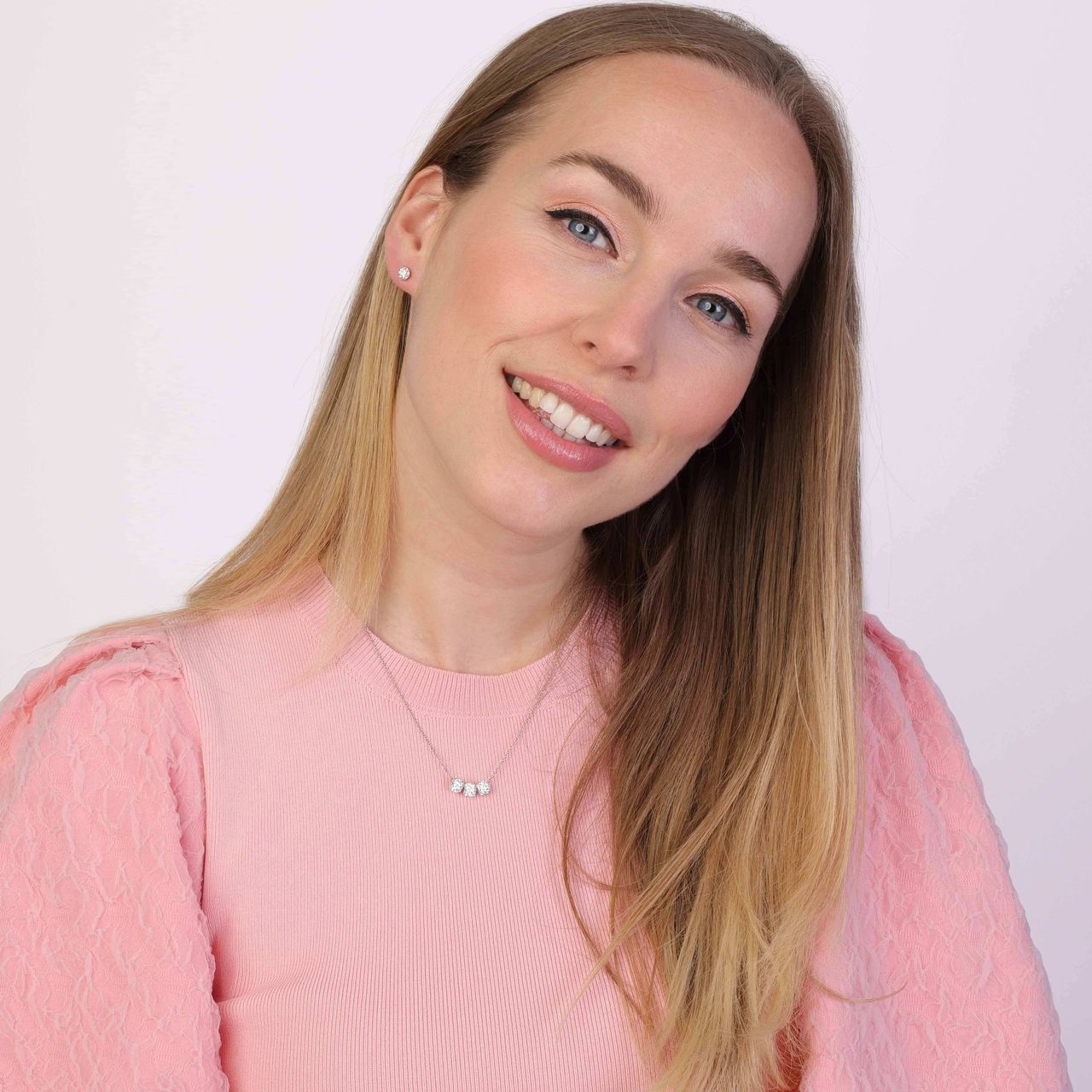 Zilveren set ketting&oorbellen kristal