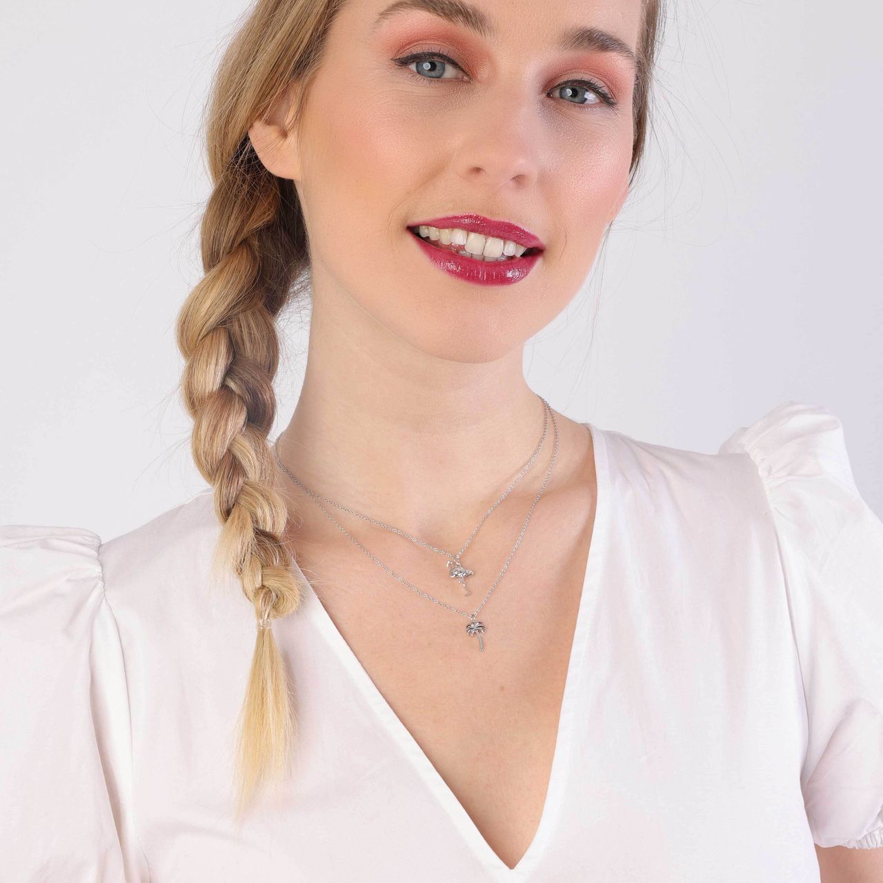 Zilveren ketting&hanger flamingo