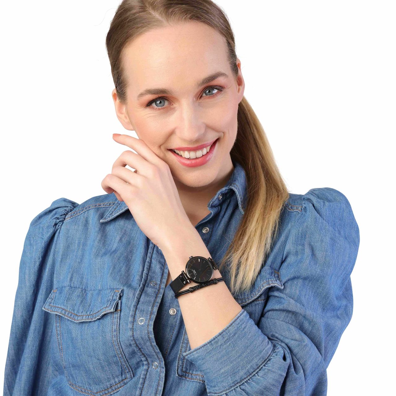 Gerecycleerd stalen set zwartkleurig met jet kristal