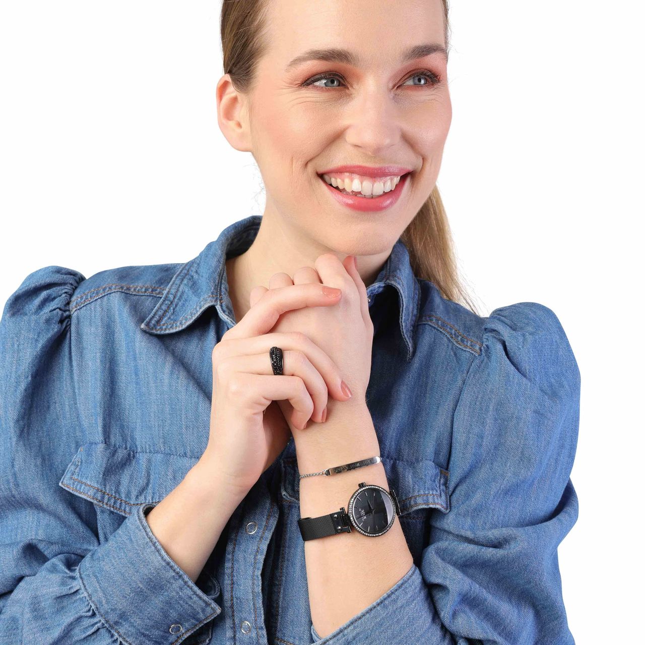 Stainless steel ring blackplated met kristal voor dames