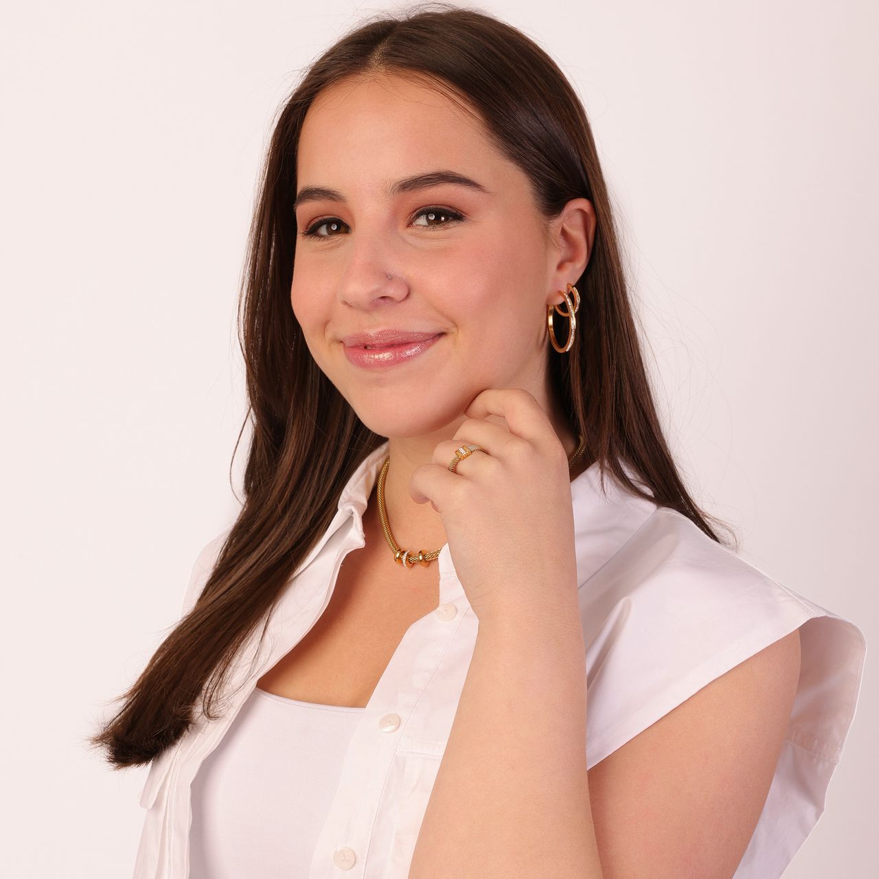 Stalen goldplated ring met kristal voor dames