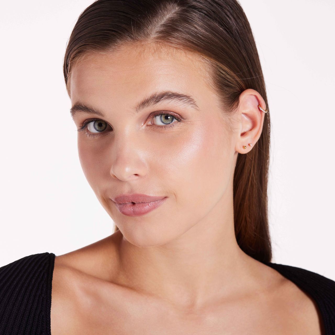 Stainless steel goldplated helixpiercing met zirkonia voor dames