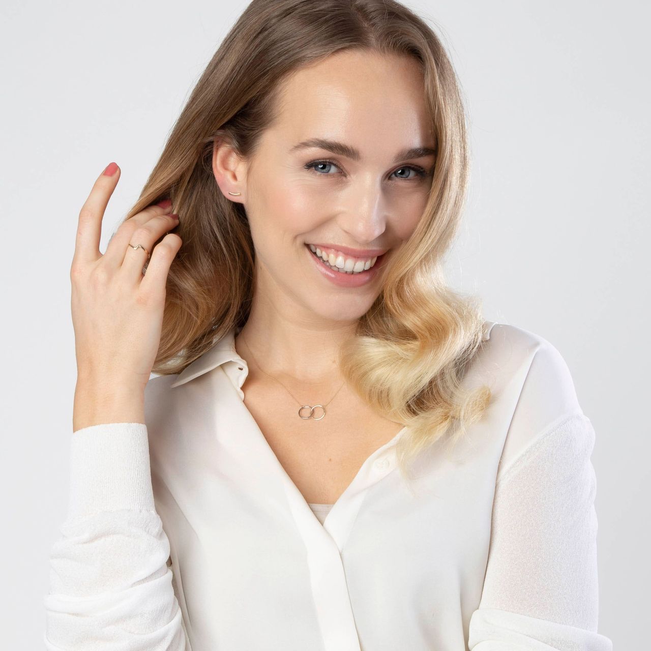 14 Karaat bicolor ketting met hanger dubbel cirkel