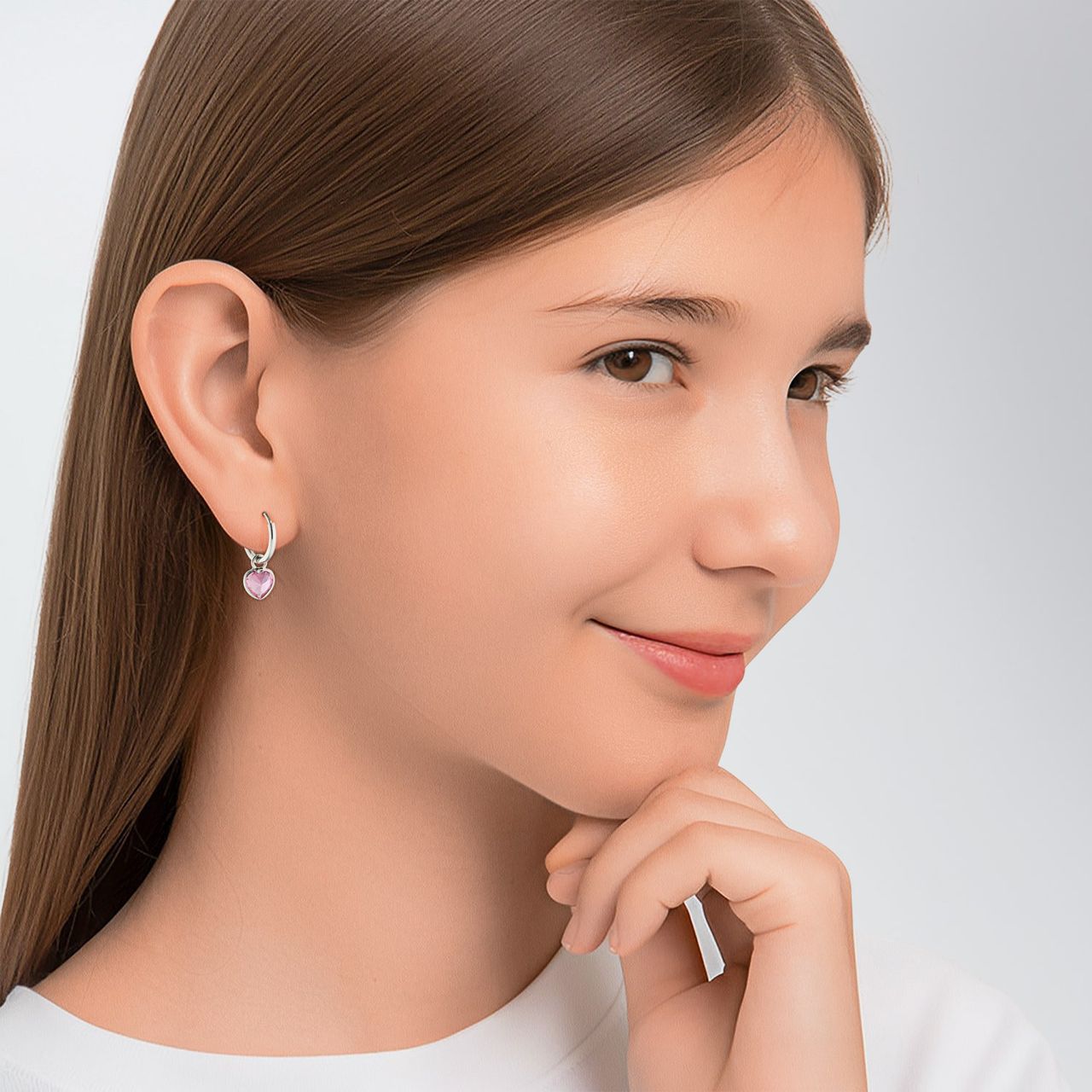 Ohrringe für Kinder aus 925er Silber, Herz, mit rosa Zirkonia