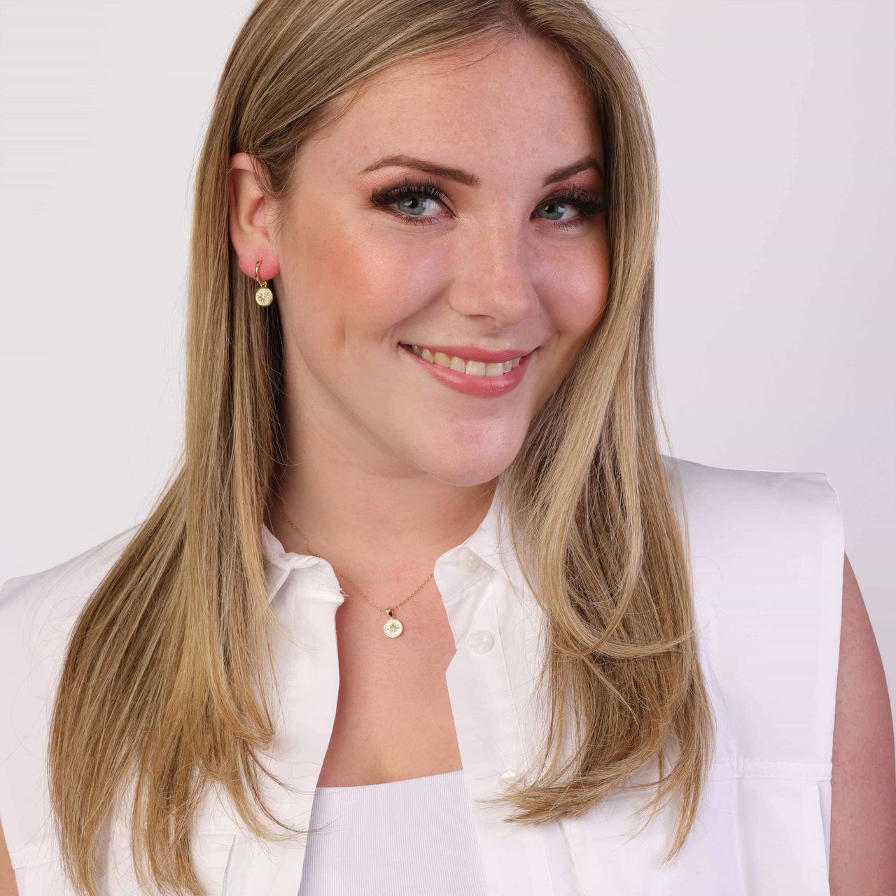 Zilveren ketting&hanger gold disc/ster zirkonia