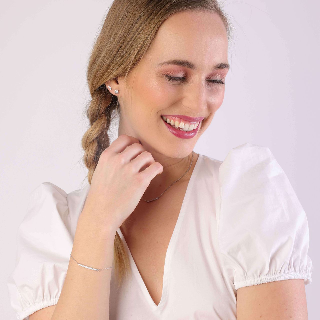 Zilveren ketting&hanger bar met zirkonia