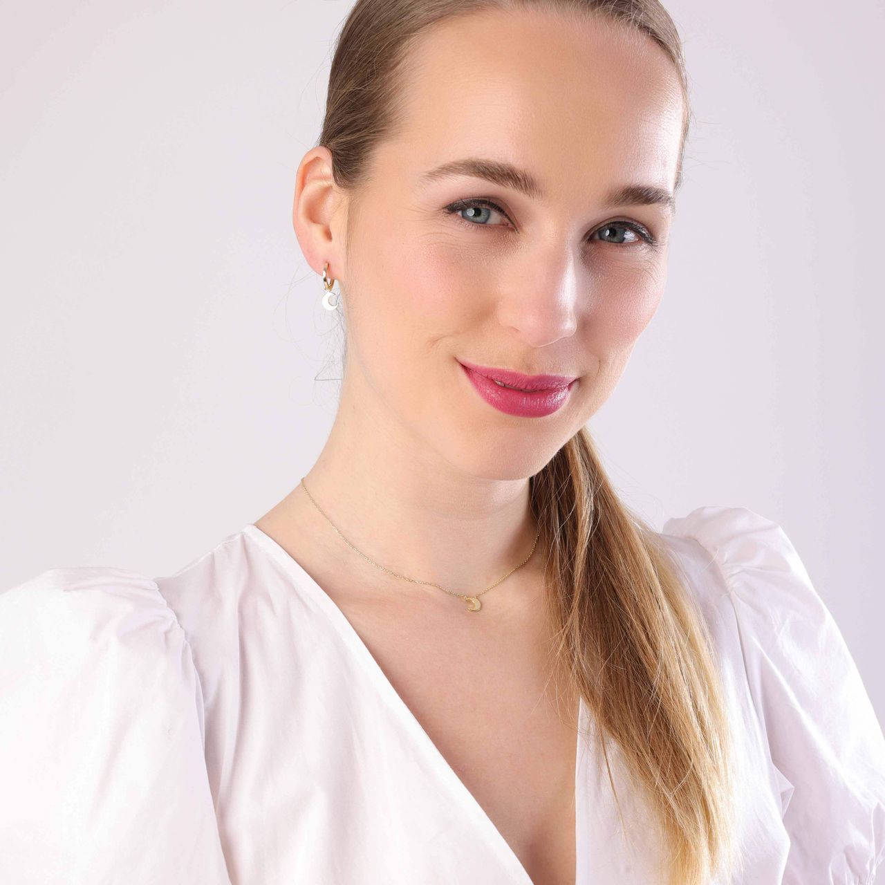 Zilveren ketting&hanger goldplated galaxy maan