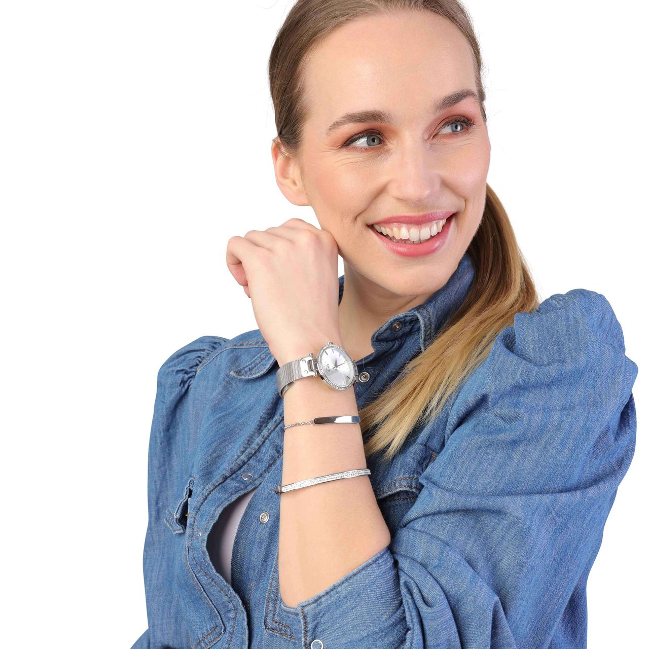 Colour By Kate horloge met mesh band en steentjes