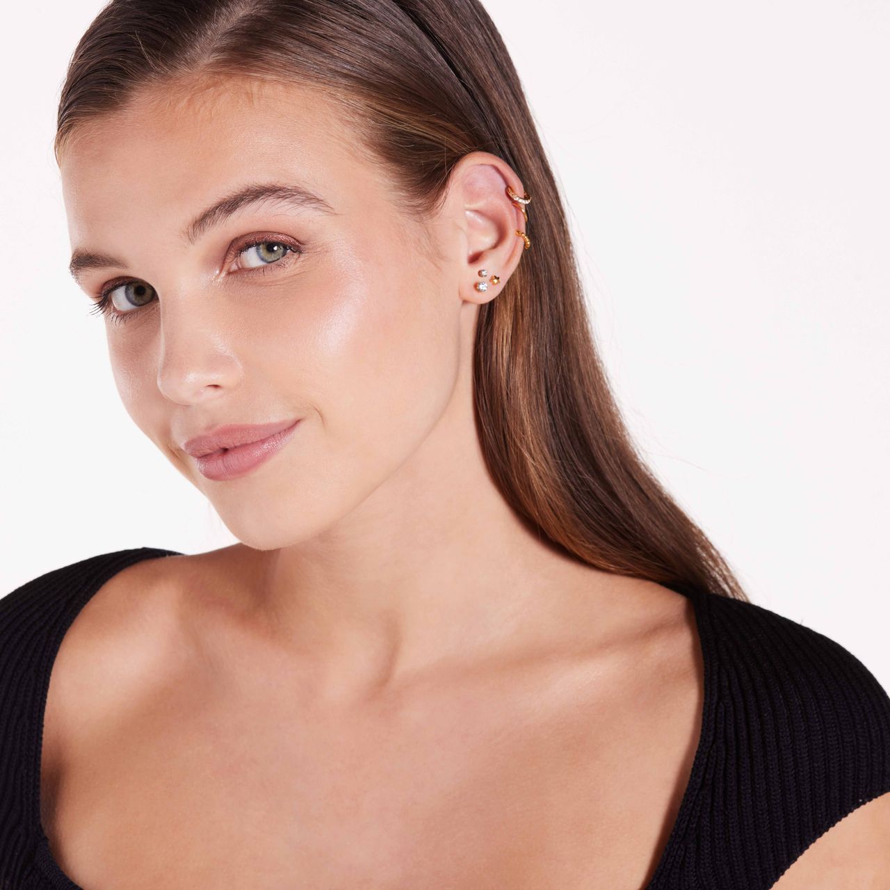 Helix-Piercing-Set aus Edelstahl, goldfarben, glatt/Punkte/Zirkonia