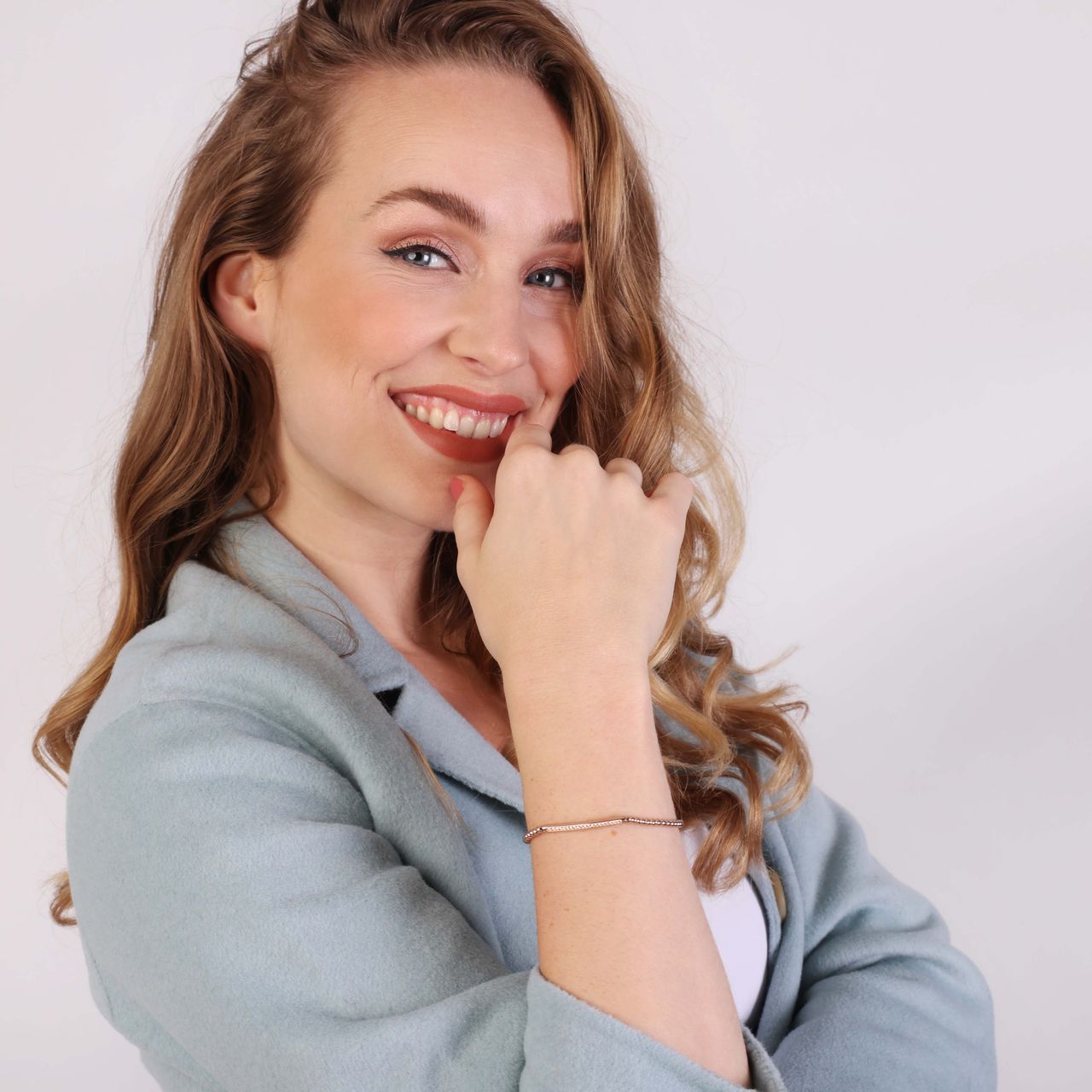 Stainless steel roséplated fantasiearmband met kristal voor dames