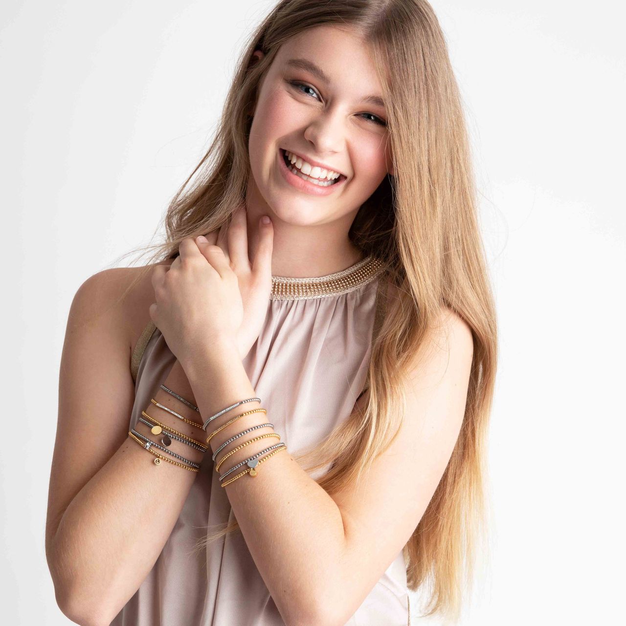 Stainless steel goldplated fantasiearmband  met hanger met kristal voor dames