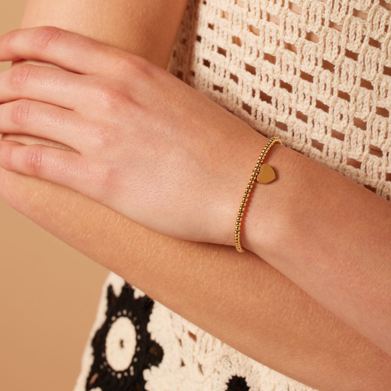 Gerecycleerd stainless steel armband gold bol/hart
