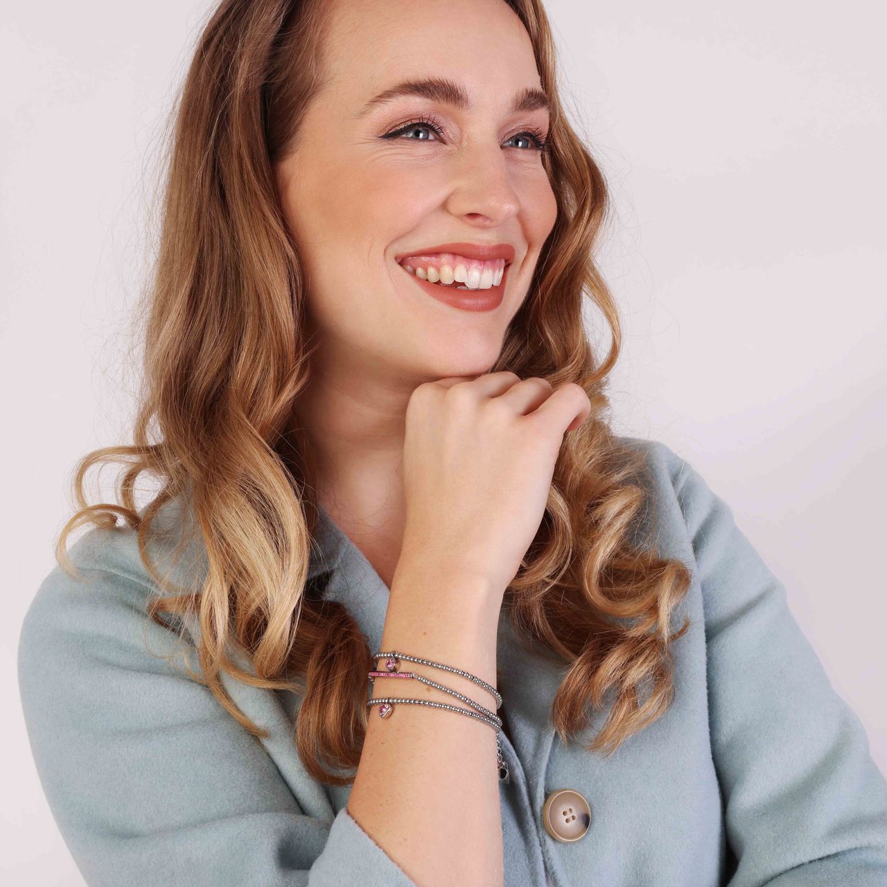 Armband aus Edelstahl, Kugel/Stab, rosa Kristall