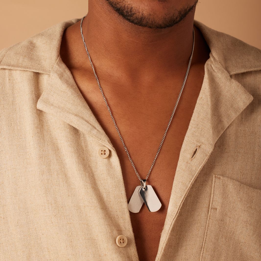 Gerecycled stainless steel ketting met hanger 2 platen voor heren