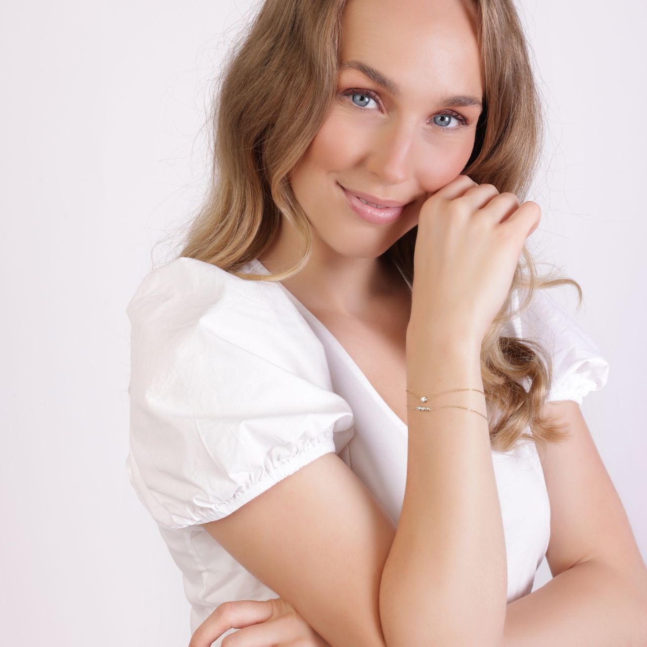 Zilveren goldplated fantasiearmband met zirkonia voor dames