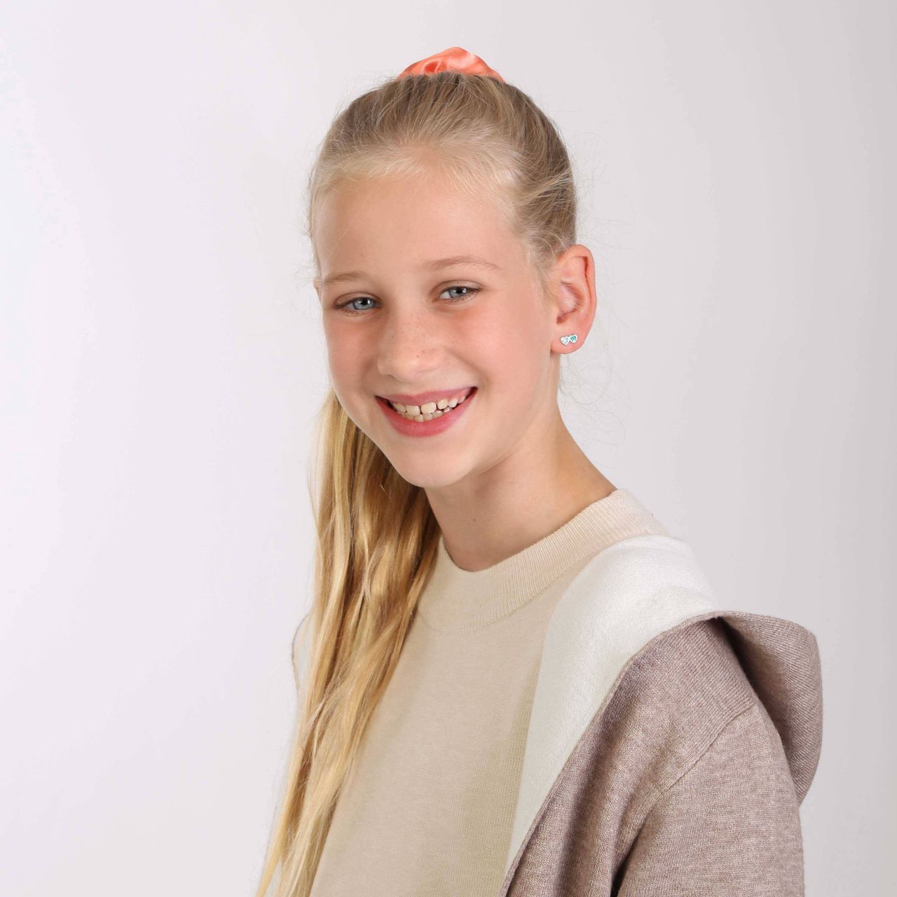 Kinderohrringe, 925 Silber, Herzen mit blauem Kristall