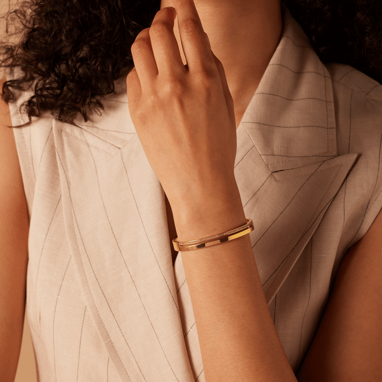 Gerecycleerd stainless steel armband bangle gold light colorado kristal