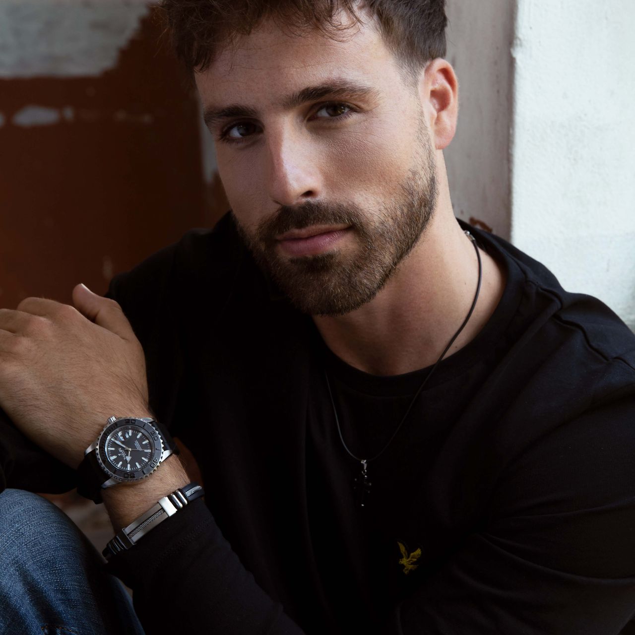 Stainless steel herenarmband zwart silliconen