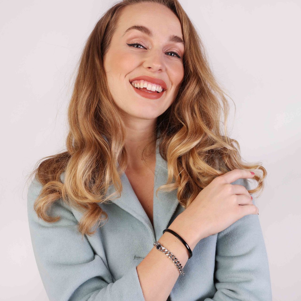 Gerecycled stainless steel armband schakel met zwarte zirkonia