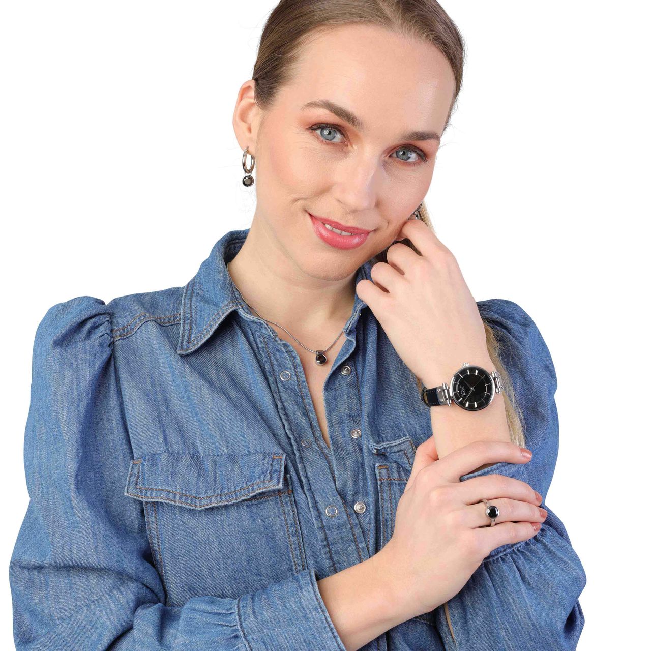 Stainless steel oorbellen met zwarte zirkonia