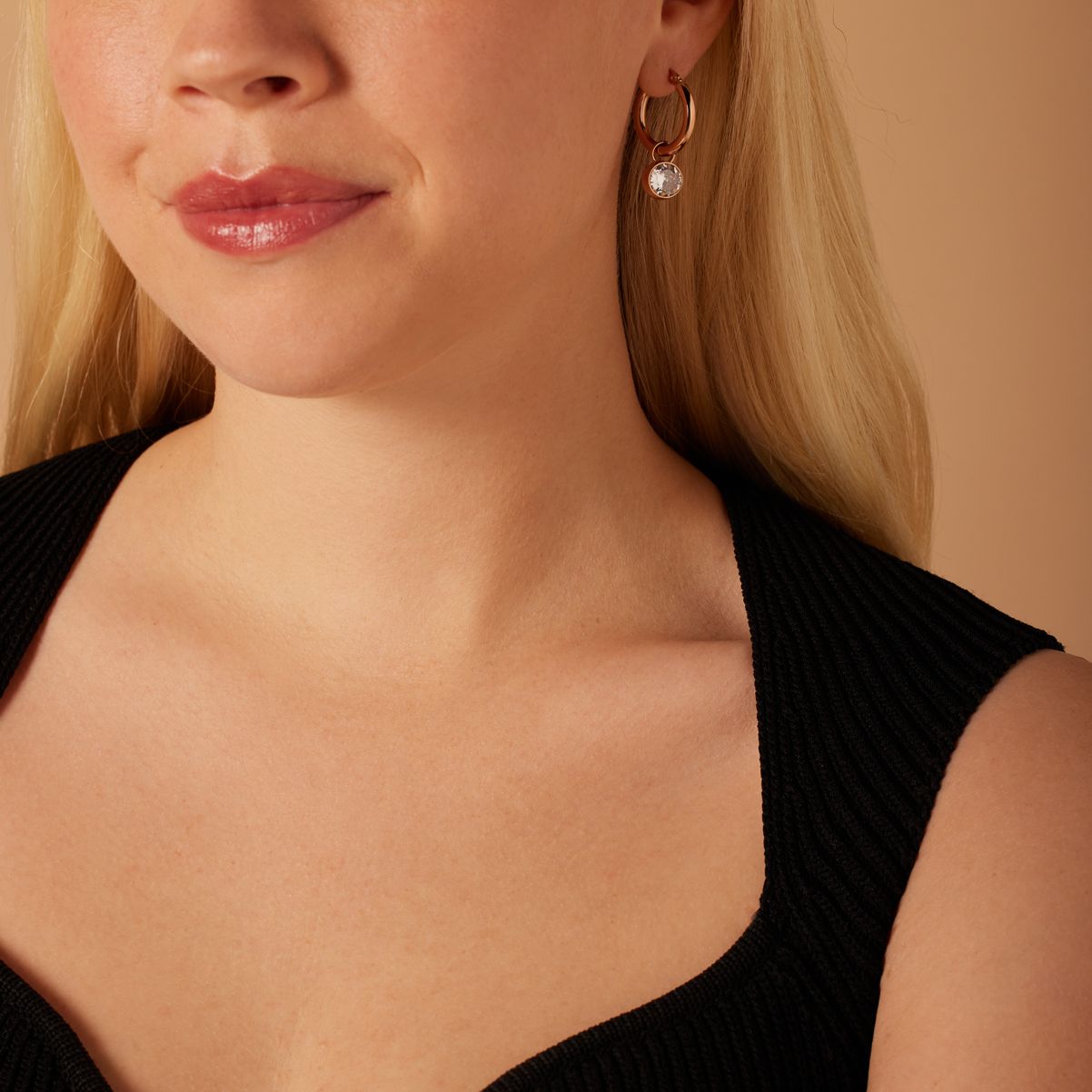 Colours by Kate stainless steel oorringen roseplated met witte zirkonia voor dames