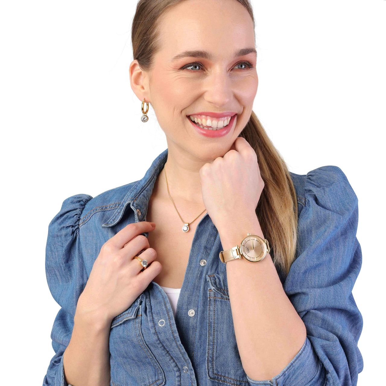 Stainless steel goldplated oorringen met hanger met  zirkonia voor dames