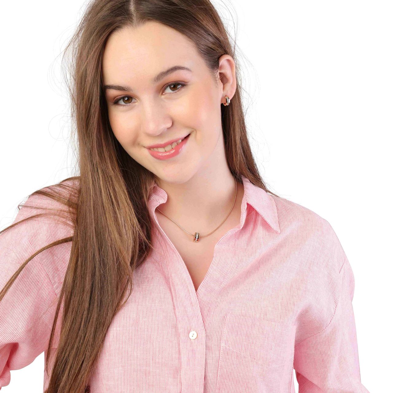 Stalen ketting & hanger roseplated met zirkonia voor dames