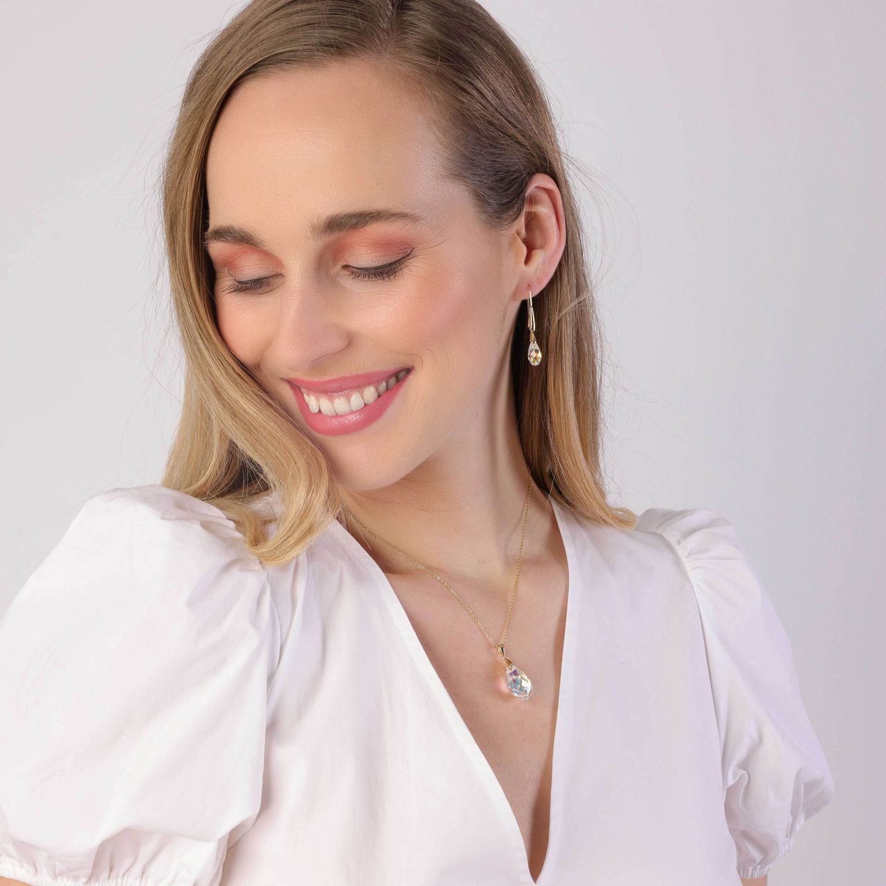Zilveren ketting&hanger gold kristal AB