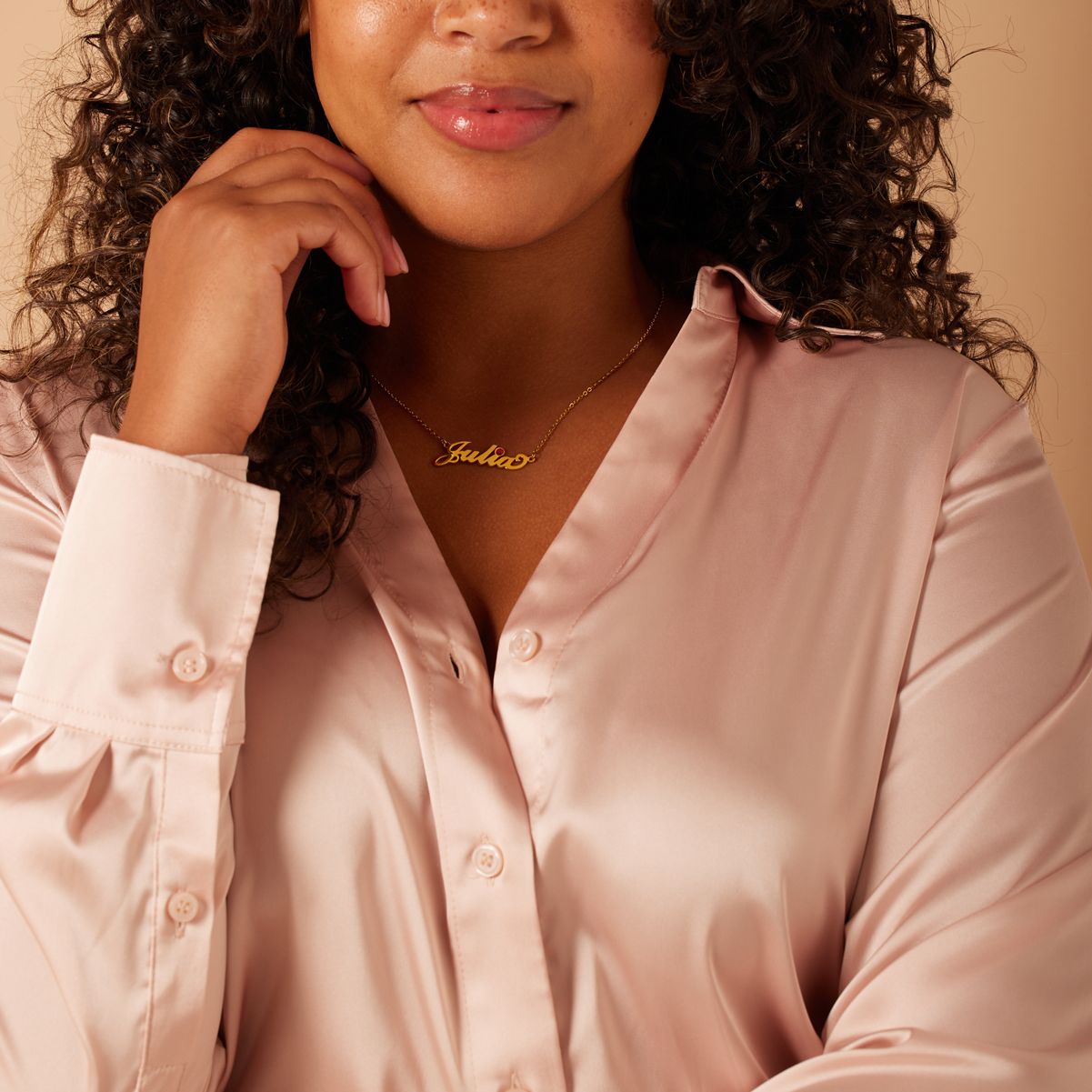 Zilveren naamketting gold Carrie geboortesteen