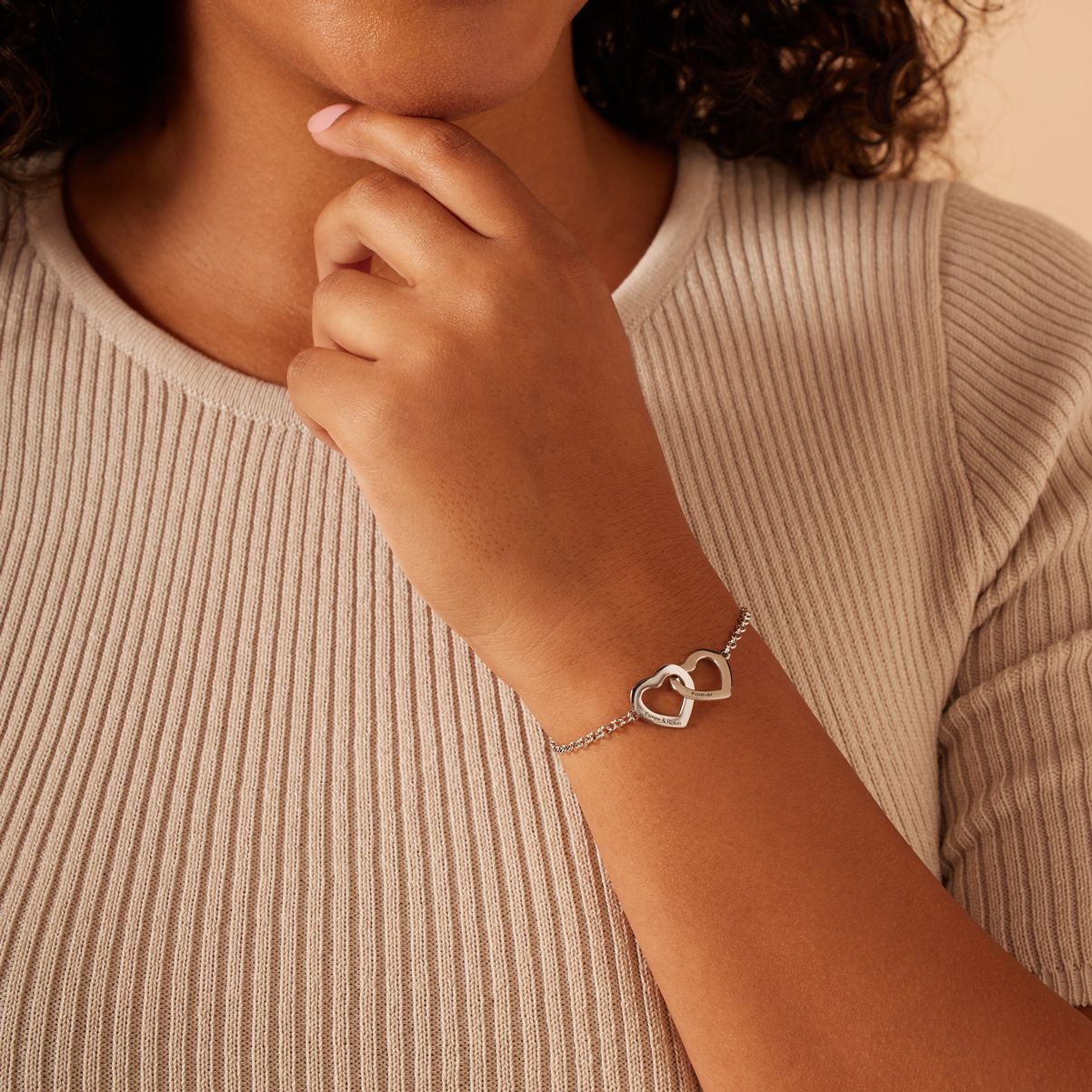 Armband, 925 Silber, Herzchen, Gravur