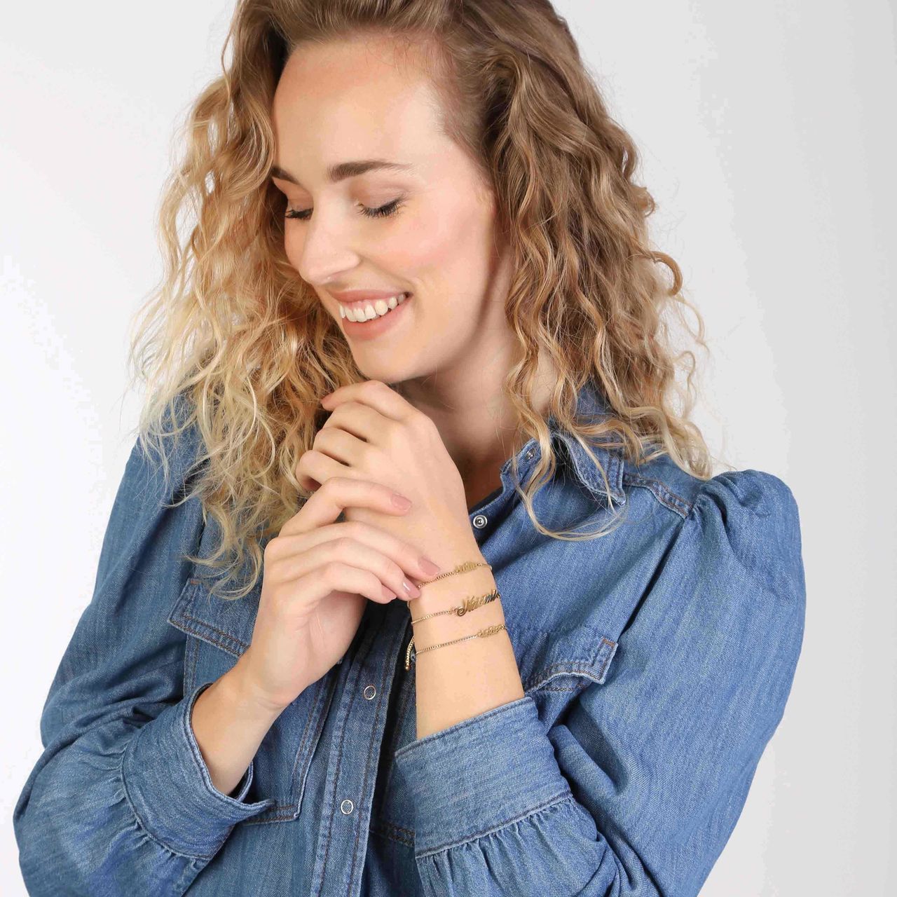 Stalen goldplated naamarmband voor dames
