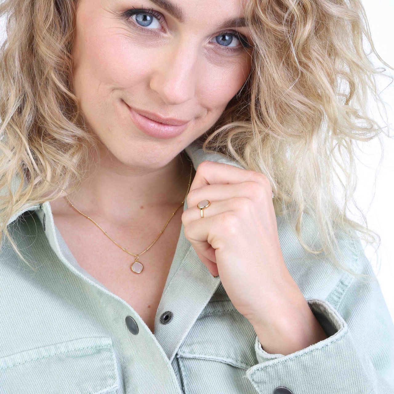 Zilveren goldplated ring met rozenkwarts voor dames