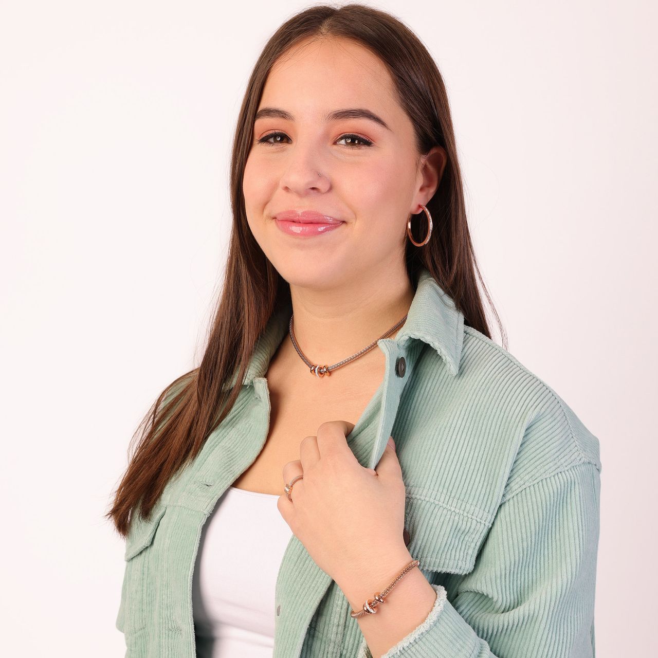 Stalen armband mesh roseplated met kristal