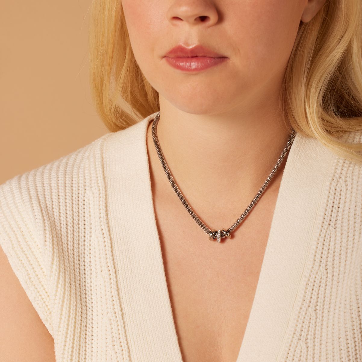 Donna mae stainless steel ketting mesh met kristal voor dames