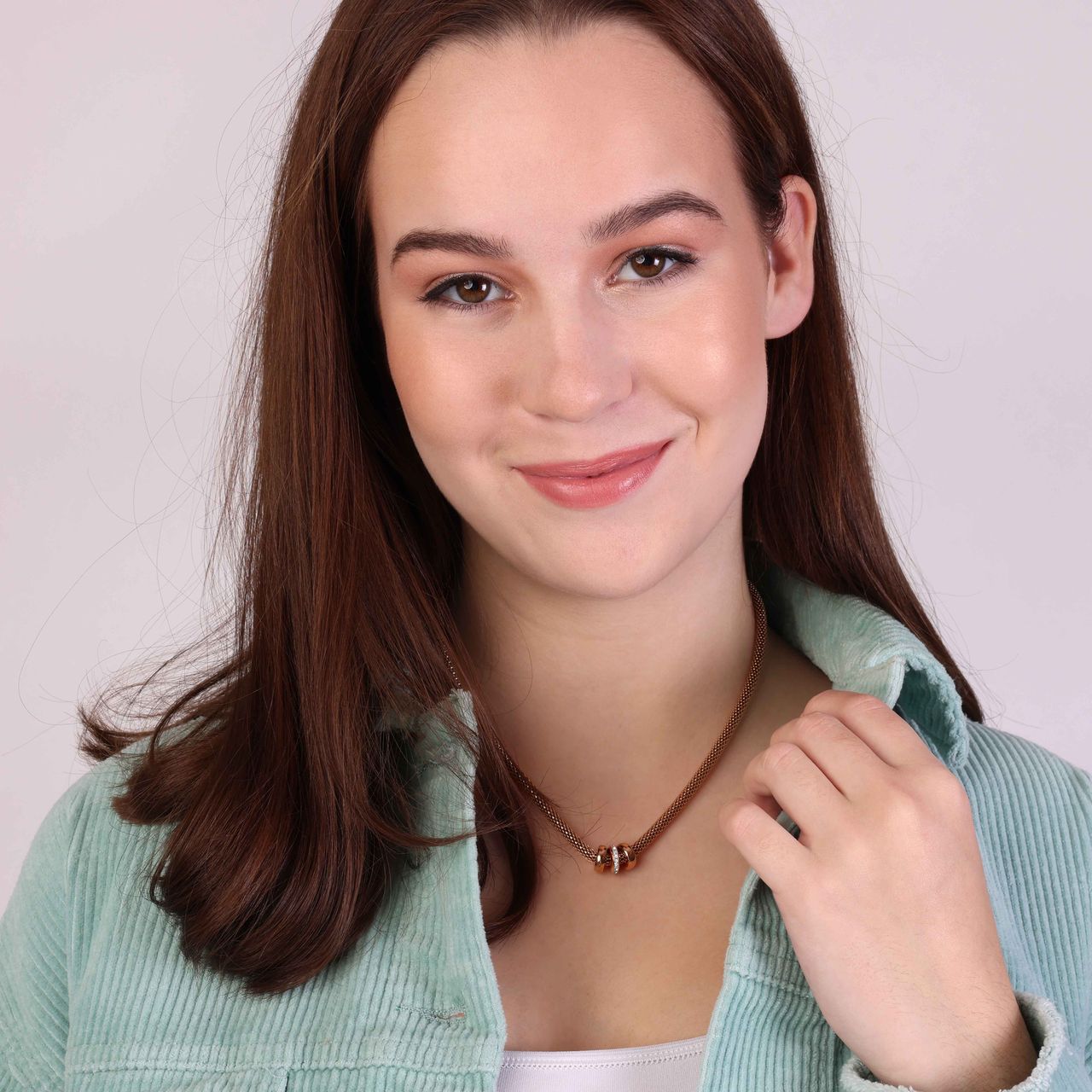 Donna mae stainless steel ketting mesh roseplated met kristal voor dames