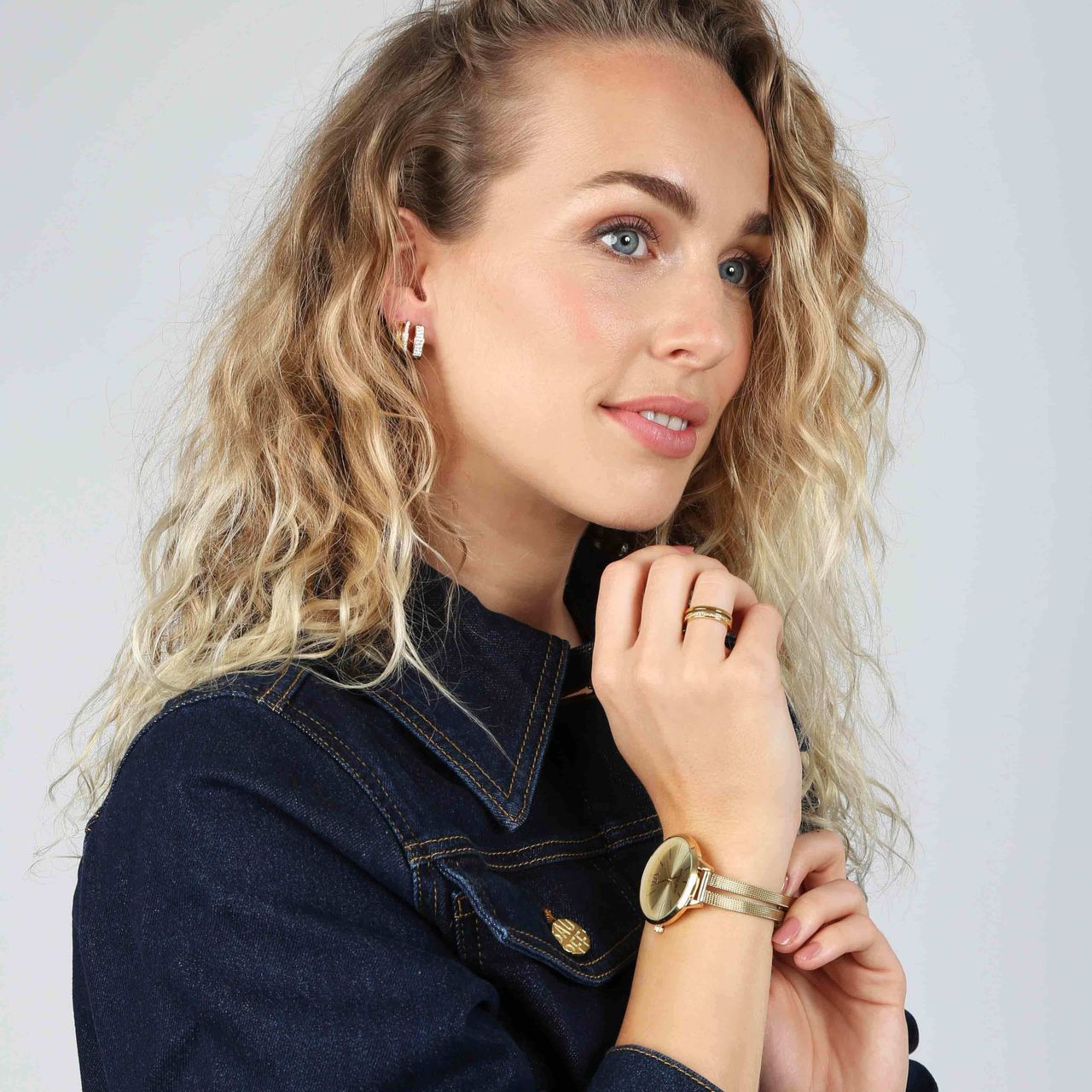 Stalen goldplated oorringen met wit kristal voor dames