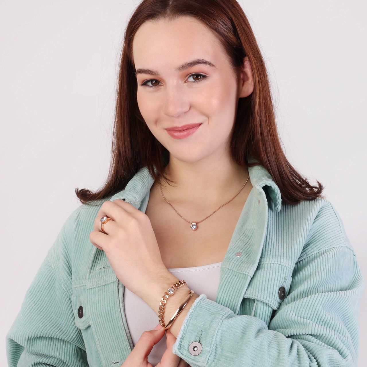 Ring aus Edelstahl, rotvergoldet, mit weißem Zirkonia