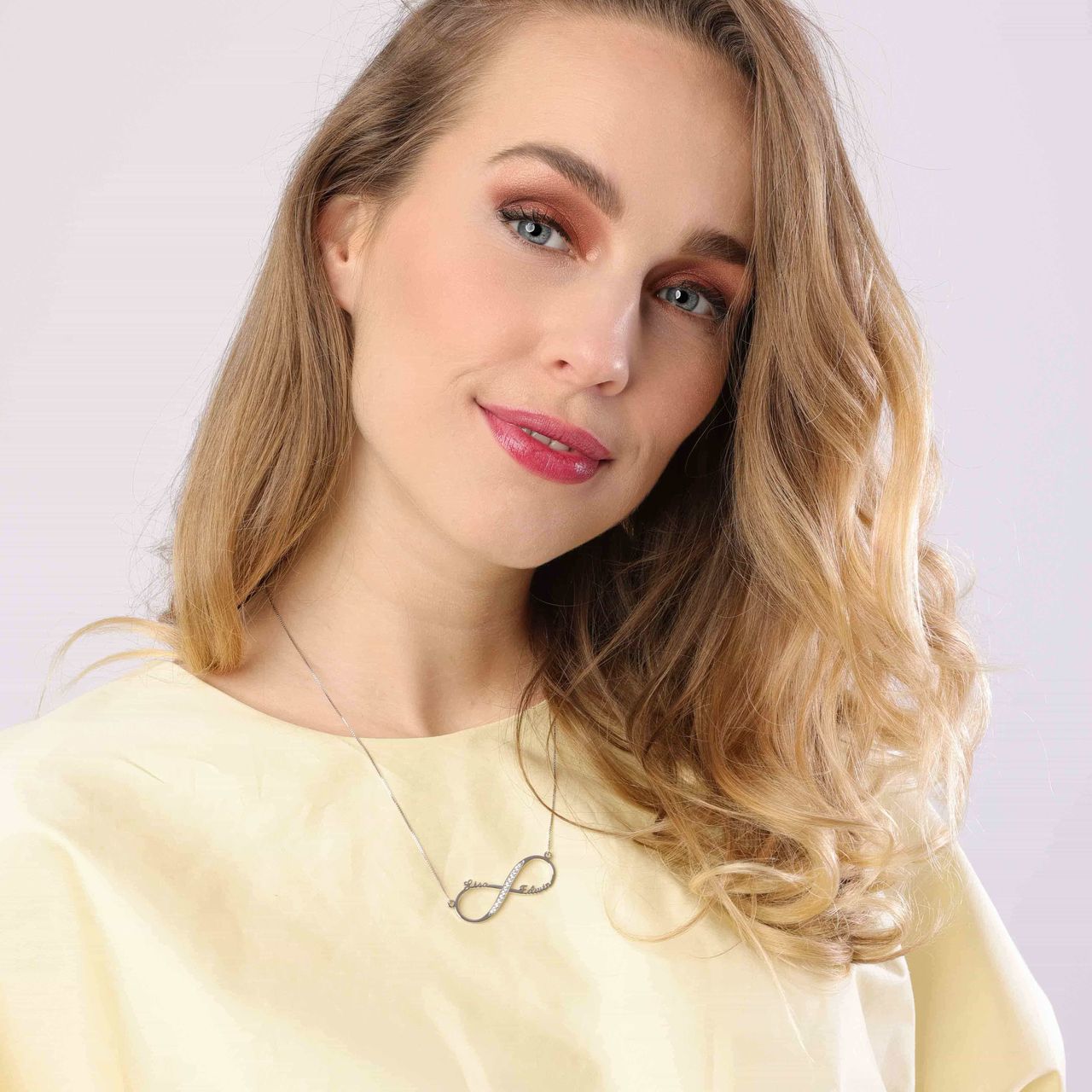 Zilveren naamketting infinity zirkonia voor dames