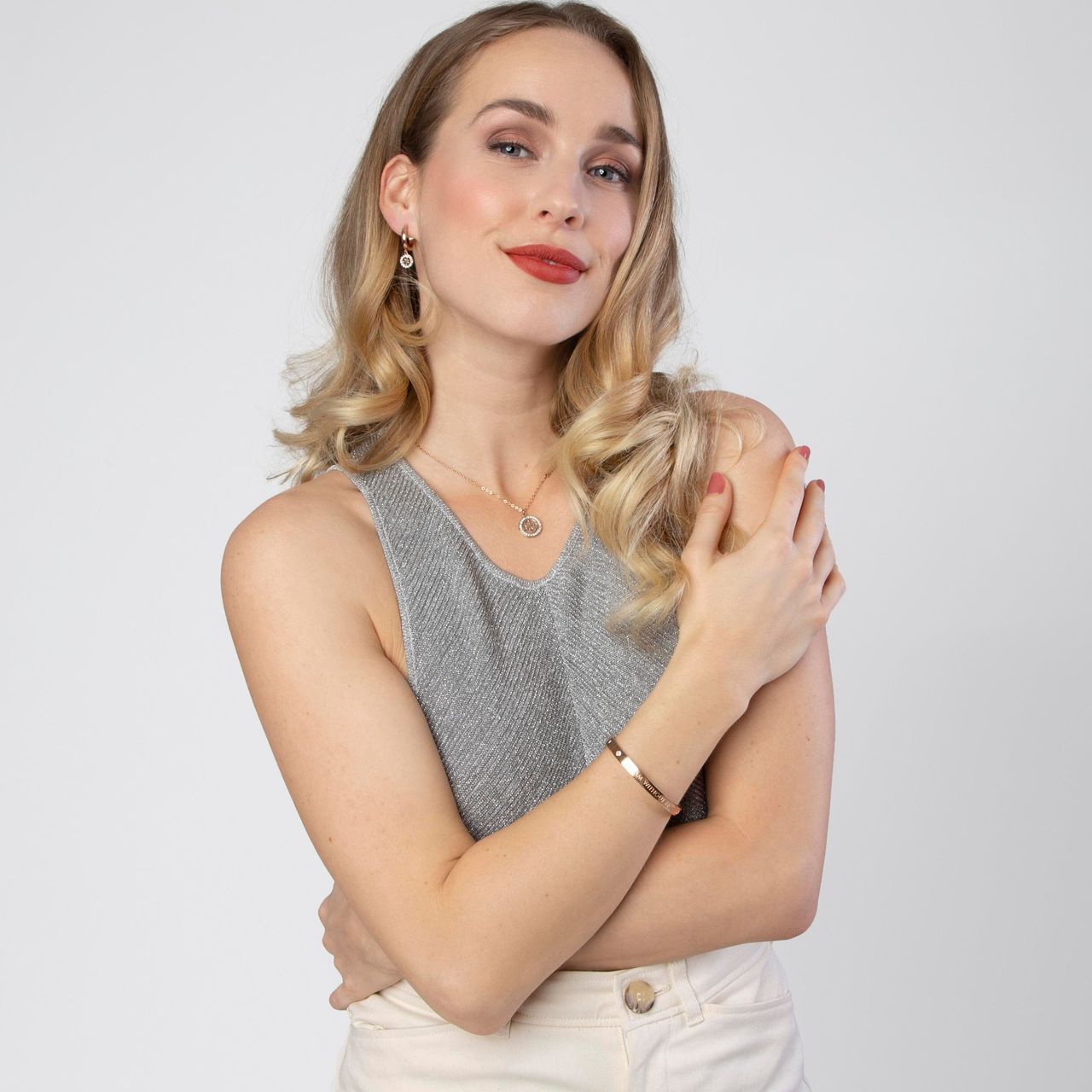 Guess stainless steel roséplated ketting met hanger met kristal voor dames