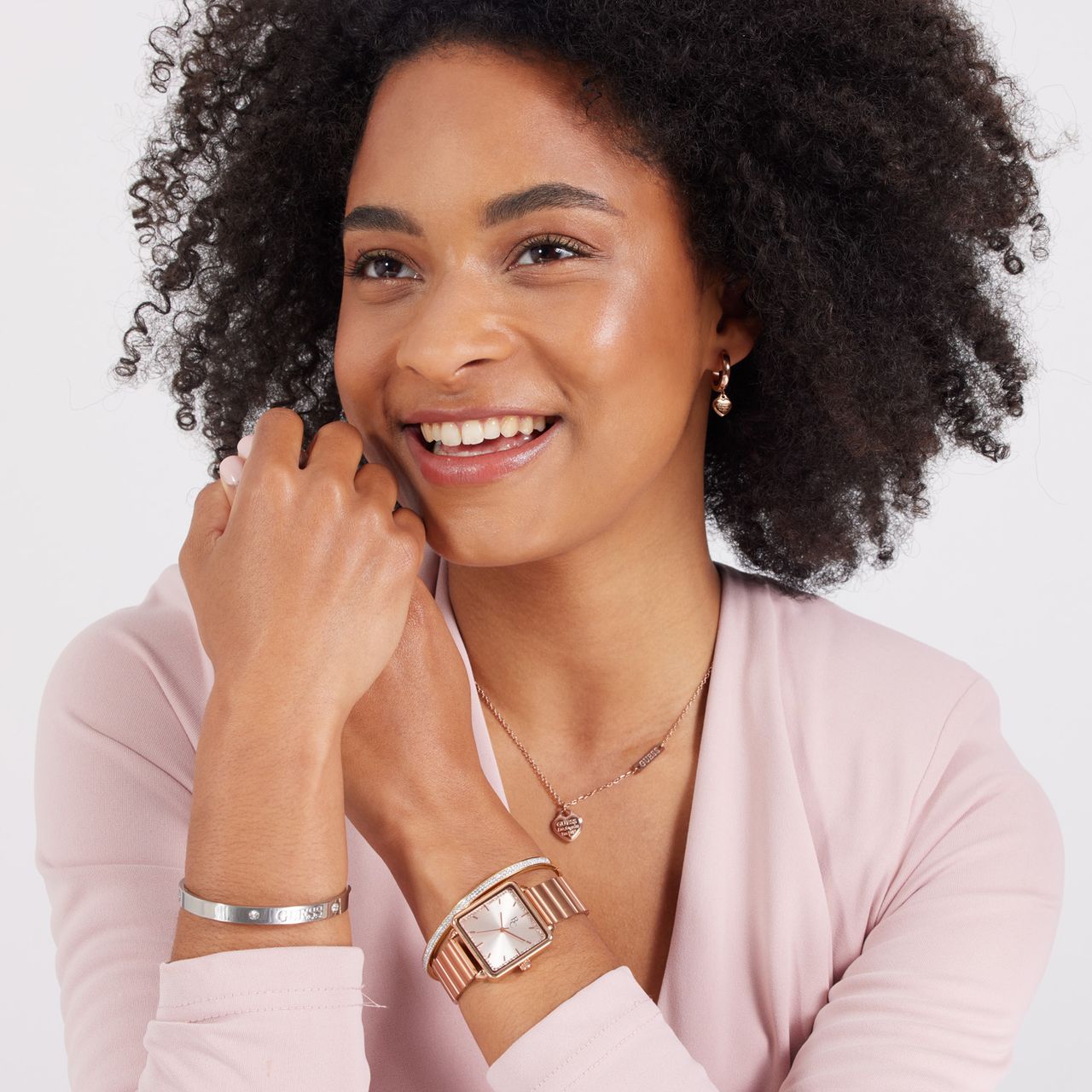 Guess stainless steel roséplated ketting met hanger hart voor dames