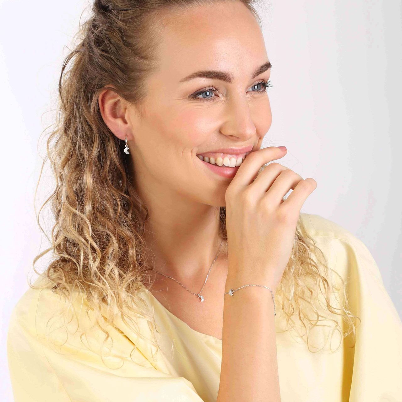 Schmuckset, 925 Silber, Mond mit Zirkonia