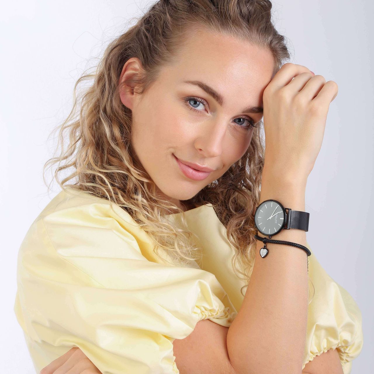 Stainless steel armband mesh blackplated hart