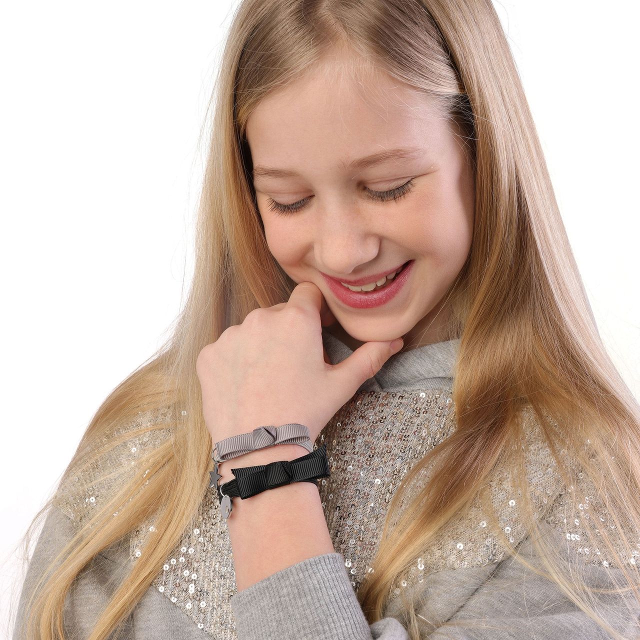 Zwarte kinderrekarmband met hanger munt hart