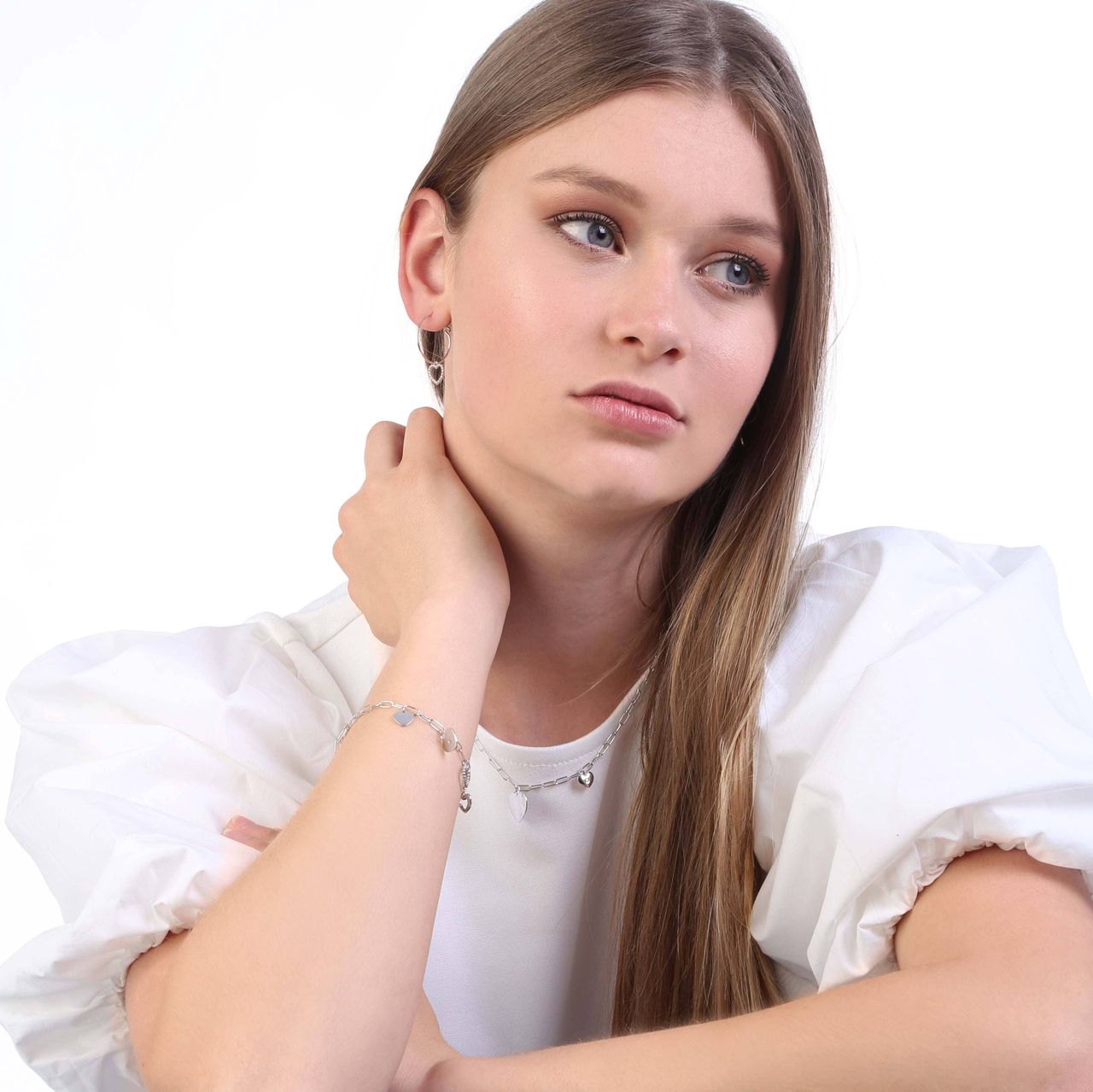 Zilveren ketting bedels harten /love