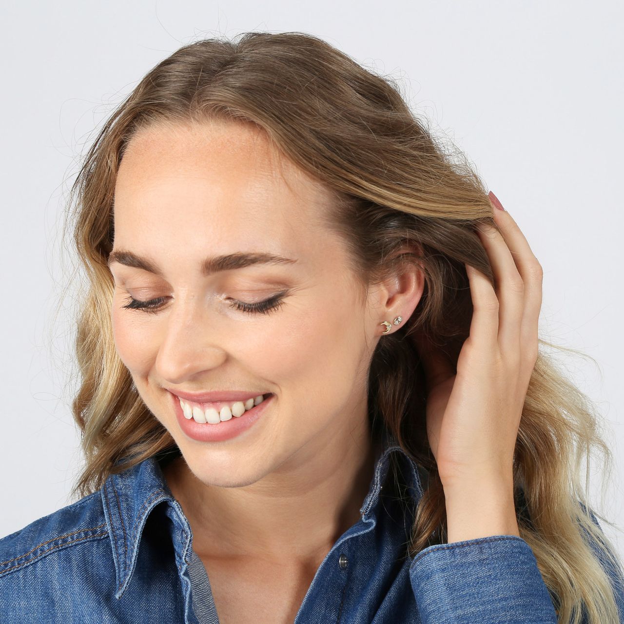 Zilveren goldplated oorknop wish